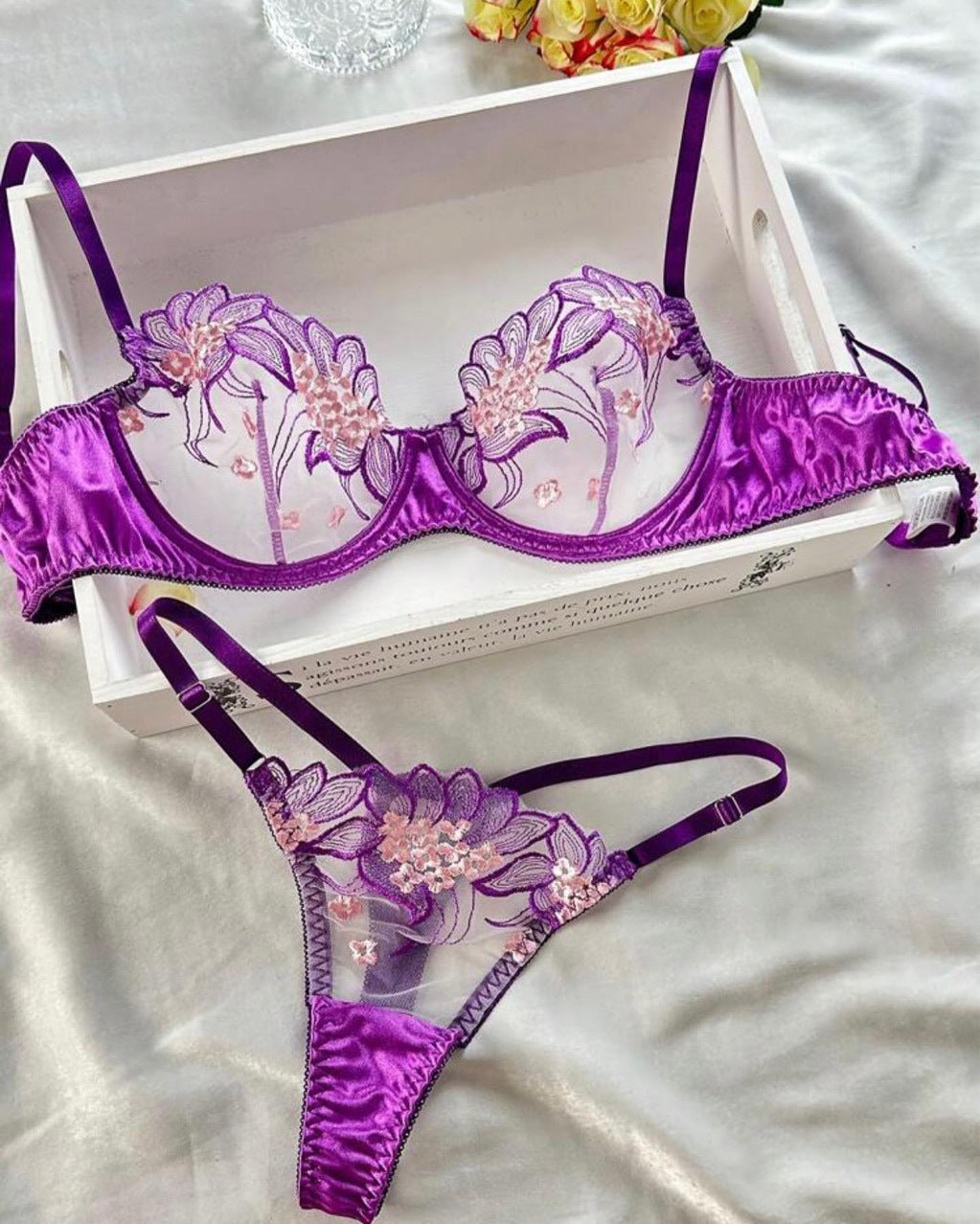 Purple Embroidered Ribbon Steel Ring Underwear Suit Women Purple Embroidered Ribbon Steel Ring Underwear Suit Women